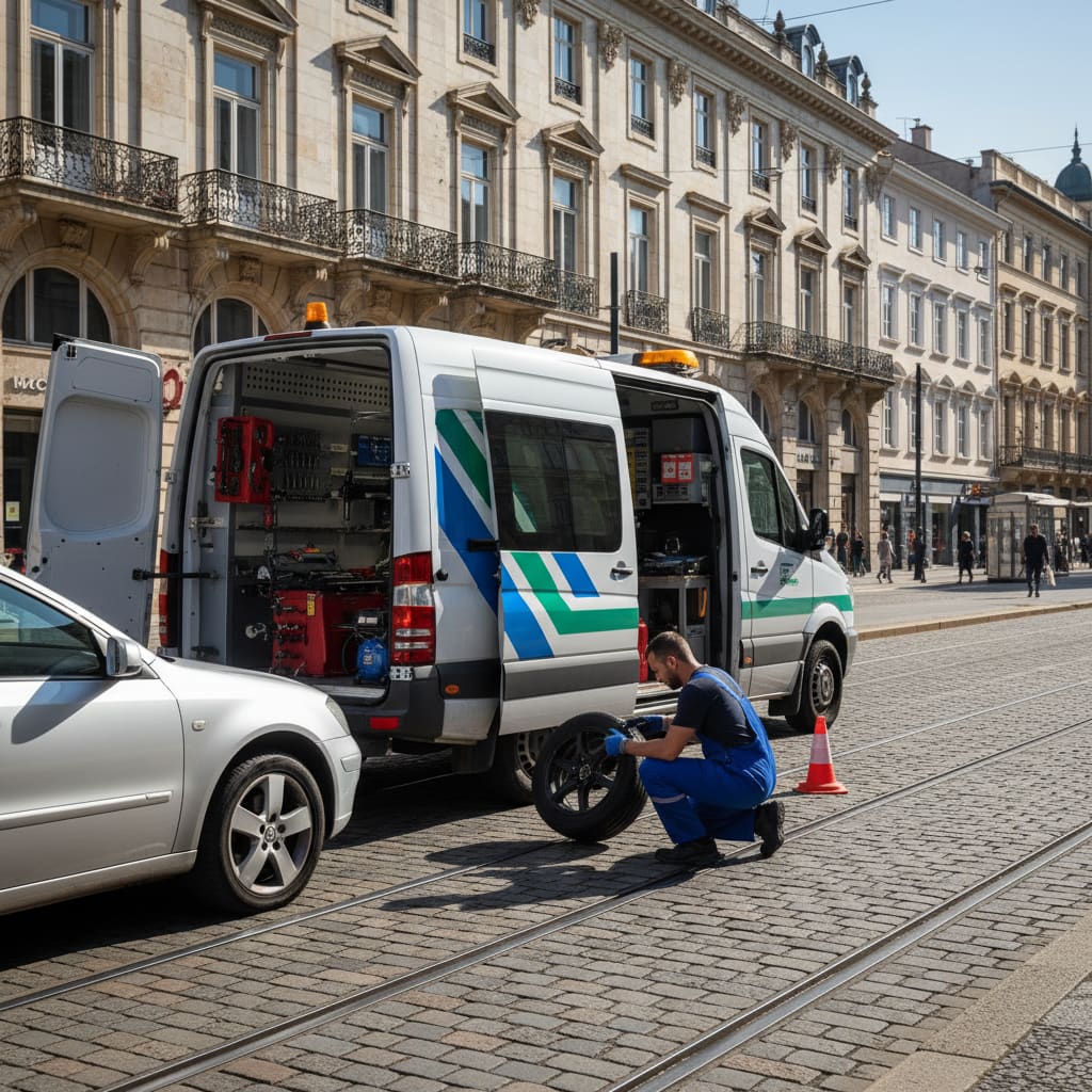 Mobiler Reifenservice an einem Fahrzeug in Berlin