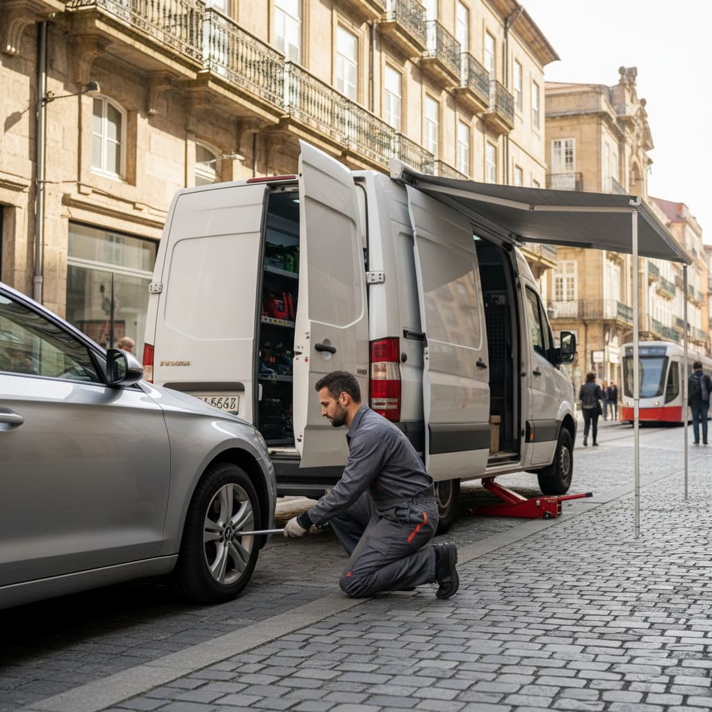 Mobiler Reifenwechsel am Straßenrand
