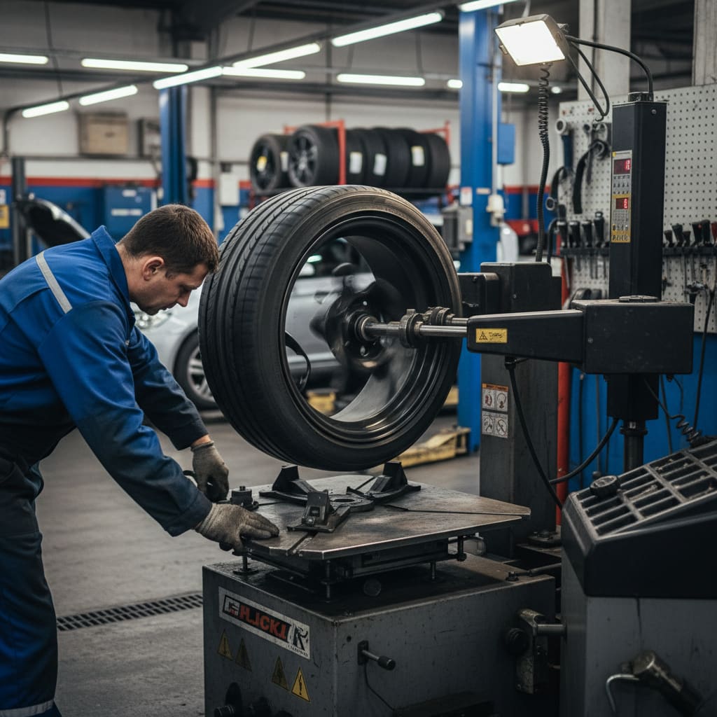 Rad auf Wuchtmaschine